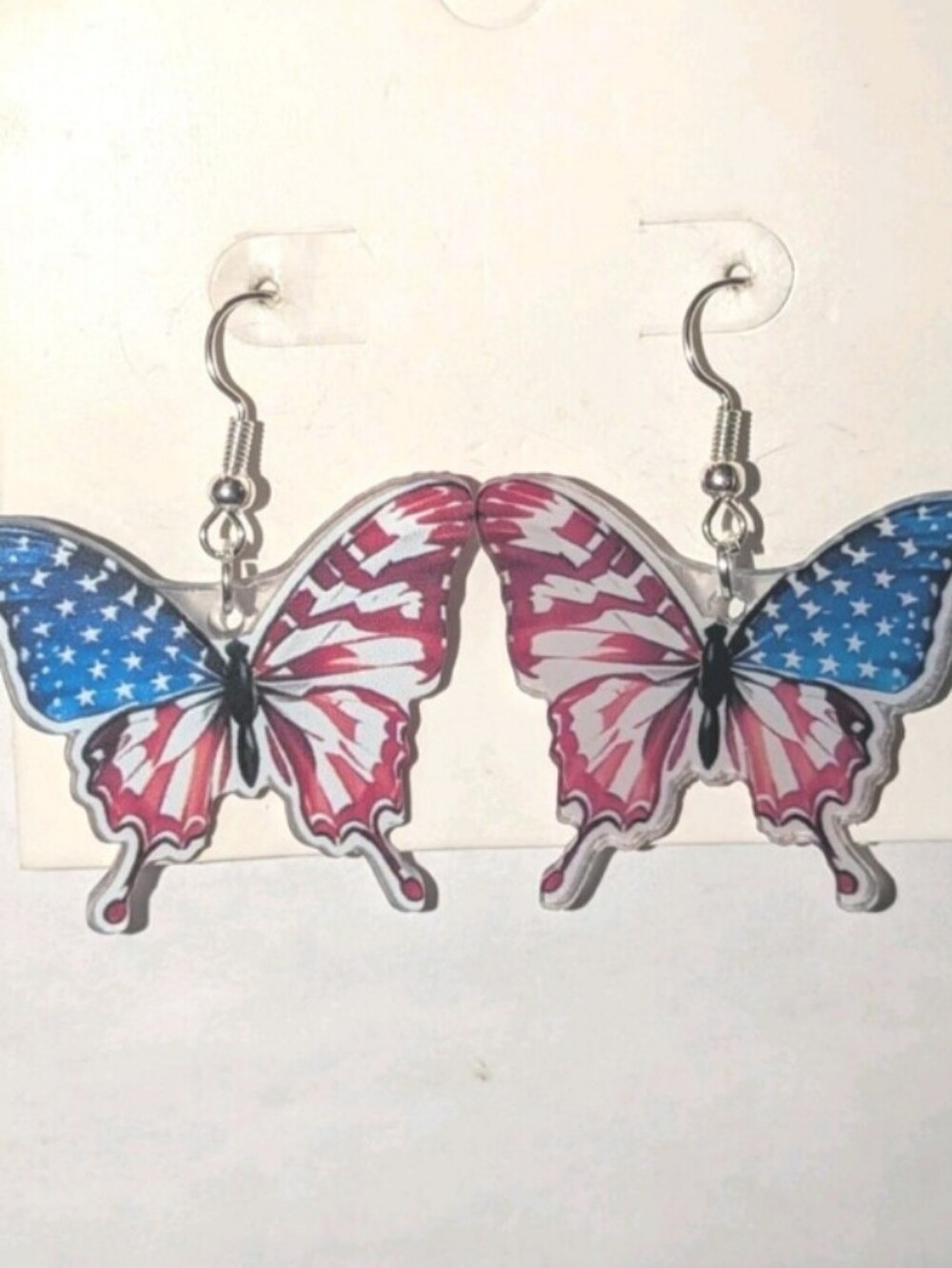 Patriotic Butterfly Dangle Earrings - Red, White & Blue